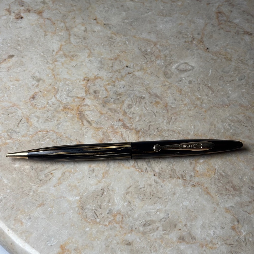 Sheaffer's Pen Pencil Brown Striated Celluloid Gold Trim Vintage